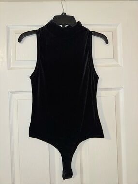 NUDE Black Velvet Mock Neck Bodysuit
